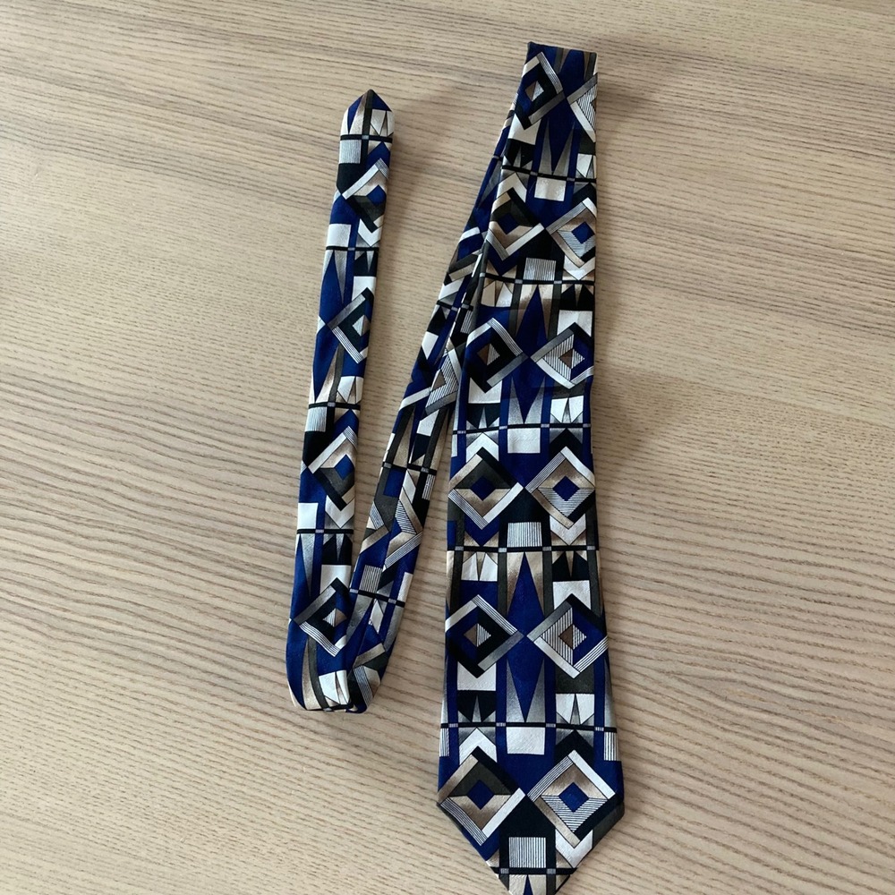 Cerruti 1881 Tie Mens OS Blue Geometric Abstract Art Deco Silk Necktie